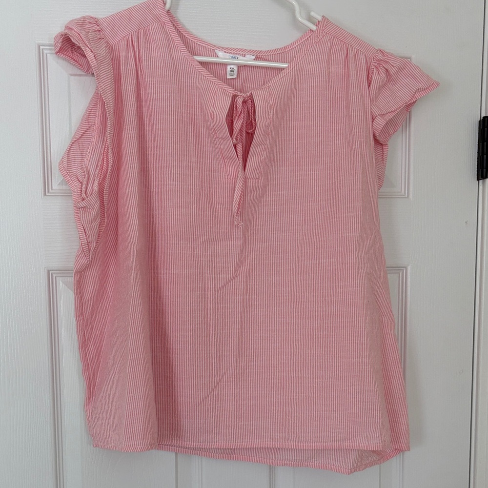 Time and Tru Pink Striped Blouse with Ruffle Sleeves
